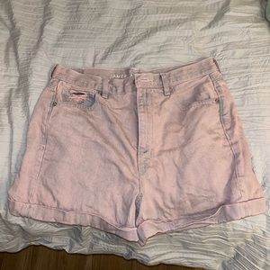American Eagle pink acid washed denim shorts